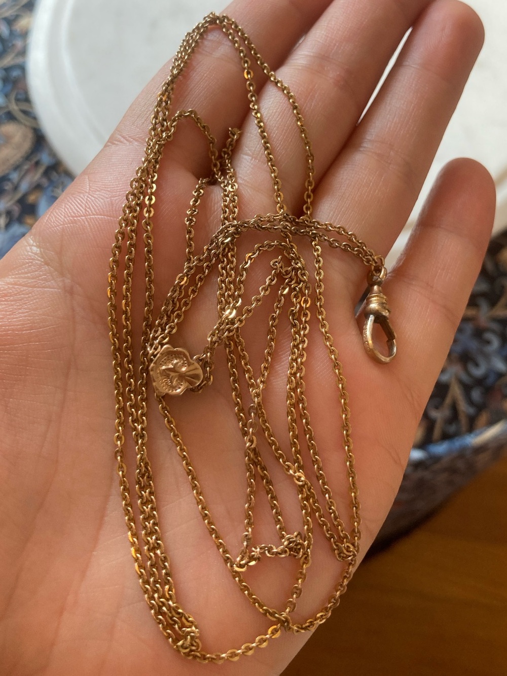 Antique Victorian Ornate Fleur des Lis Gold-Filled Watch Chain Necklace Signed